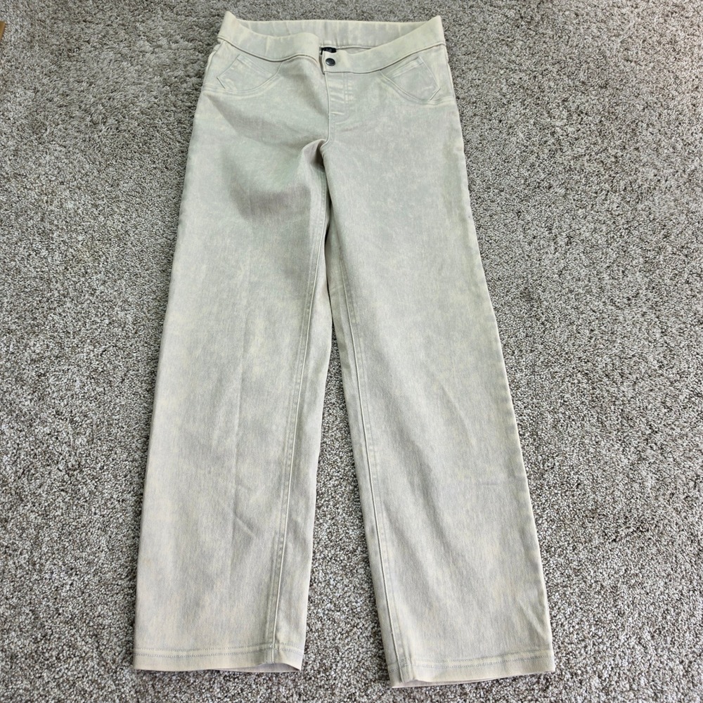 HUE Leggings Womens Medium Tan Acid Wash Stretch Straight Leg Jeggings Pull On